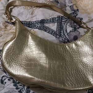 Bueno Gold Crocodile-Patterned Hobo Bag